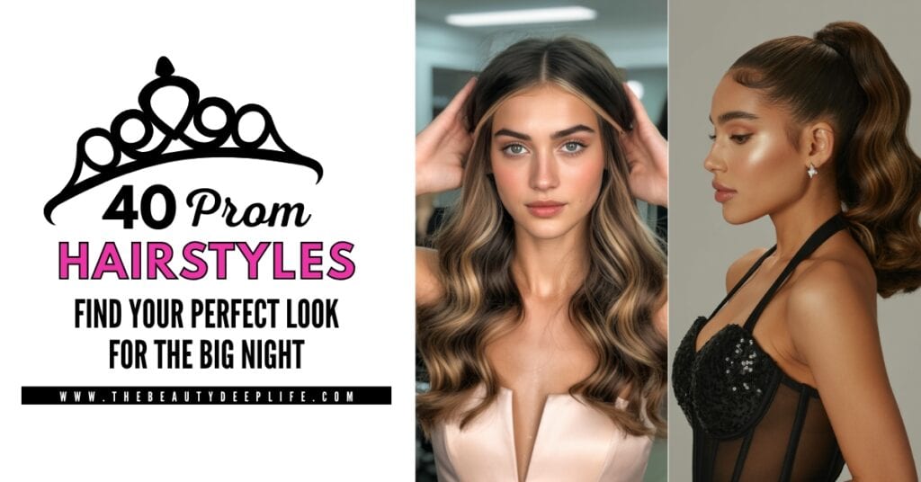 Elegant prom hairstyles for stunning prom night looks with various updos, curls, and braids perfect for high school dances and special events.