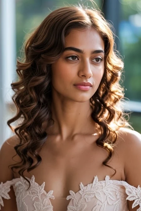 Elegant prom hairstyle featuring soft, voluminous curls perfect for a formal event or prom night. This look complements various dress styles and enhances your natural beauty for a stunning appearance.
