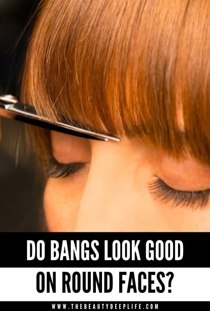 Stylish hair bangs on a woman with a round face, showcasing a trendy haircut that complements facial features. Perfect for beauty and hair styling inspiration.