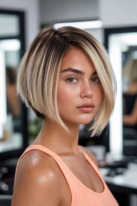 Blonde bob haircut styled for a fresh, trendy look at The Beauty Deep Life. Perfect for a chic, everyday hairstyle, showcasing professional hair styling and beauty services.