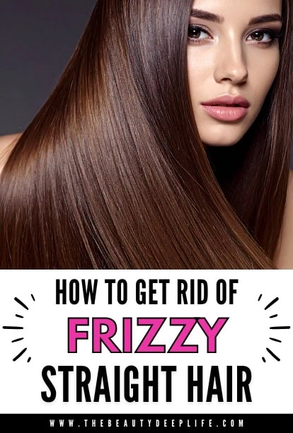 Beautiful straight, frizz-free hair with a shiny, sleek appearance. Perfect for those seeking a guide to manage and eliminate frizz, achieving a polished and healthy hair look.