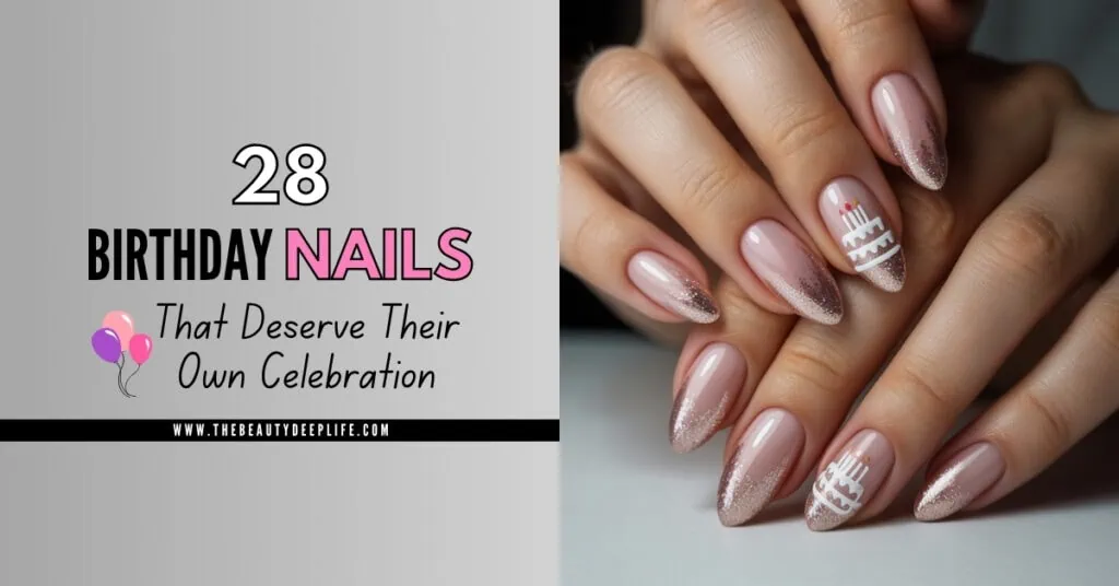 Celebrate 28th birthday with elegant nail art featuring a soft pink manicure and white geometric accent nails, perfect for special occasions and self-care beauty routines.