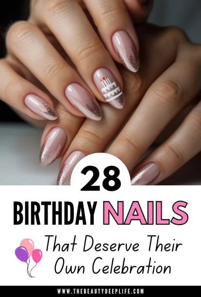 Elegant pink and silver glitter birthday nails and nail art with festive design, perfect for celebrating special occasions and making a stylish statement.