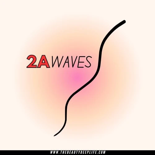 Relaxing abstract image of two black wavy lines with pink and purple gradient background, representing 2A Waves, for beauty, wellness, or skincare branding.