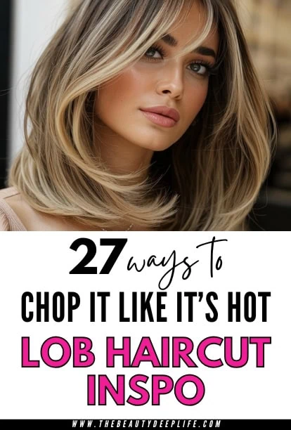 A detailed, high-quality image of a young woman with blonde, lob haircut, styled with soft waves, showcasing trendy hair inspiration for modern hairstyles and haircare tips.