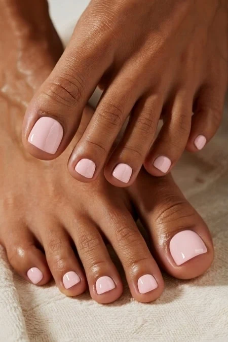Beautifully manicured feet with smooth, polished nails showcasing professional pedicure care. Perfect for promoting foot health, relaxation, and self-care routines.