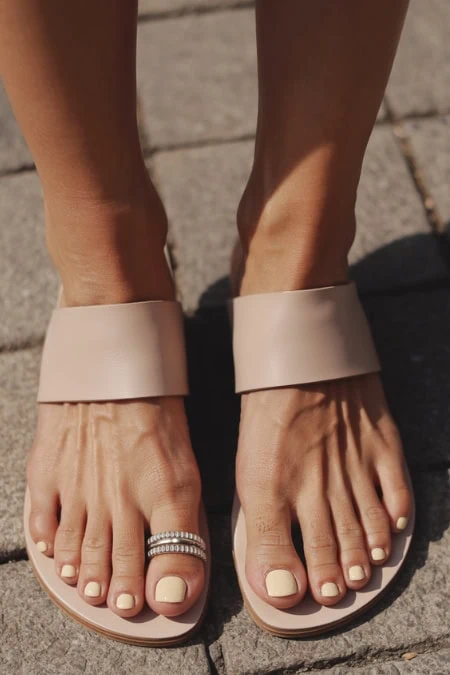 Comfortable nude sandals for women with open toes and wide straps, perfect for summer and casual wear. Stylish footwear ideal for enhancing your everyday look and providing all-day comfort.