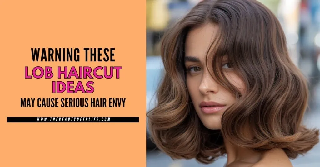 A woman with voluminous, styled lob haircut showcasing soft waves and rich brown color, perfect for modern hair trends and hair envy inspiration.