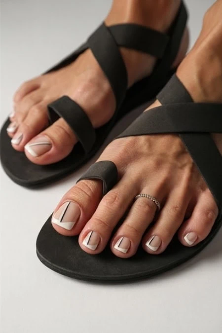 Comfortable black sandals featuring multiple straps and a toe ring, perfect for casual summer wear and stylish footwear choices.