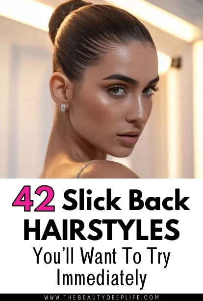 A sleek, high bun hairstyle on a young woman with flawless makeup, showcasing a modern and an elegant slick back hairstyle look suitable for beauty and fashion enthusiasts. Perfect for hair styling tips and beauty inspiratio.