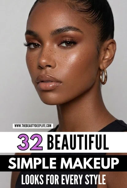Close-up of a young woman with flawless skin, subtle makeup, and hoop earrings, representing natural beauty and simple makeup look for every style.