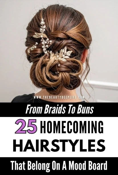 Elegant bridal updo hairstyle with decorative hair accessories, perfect for homecoming or special occasions, showcasing intricate styling and hair jewelry.