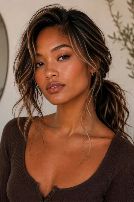 Close-up of a young woman with wavy hair, glowing skin, and natural makeup, showcasing beauty and skincare focus for The Beauty Deep Life.