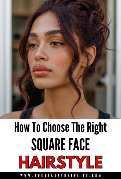 Young woman with square face hairstyle featuring loose curls and a side part, showcasing a flattering look for square face shapes.